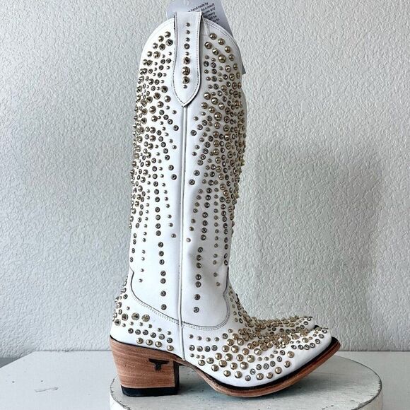 Lane DOLLY White Cowboy Boots Womens 6.5 Gold Bling Western Wedding Bridal Tall - Picture 2 of 11
